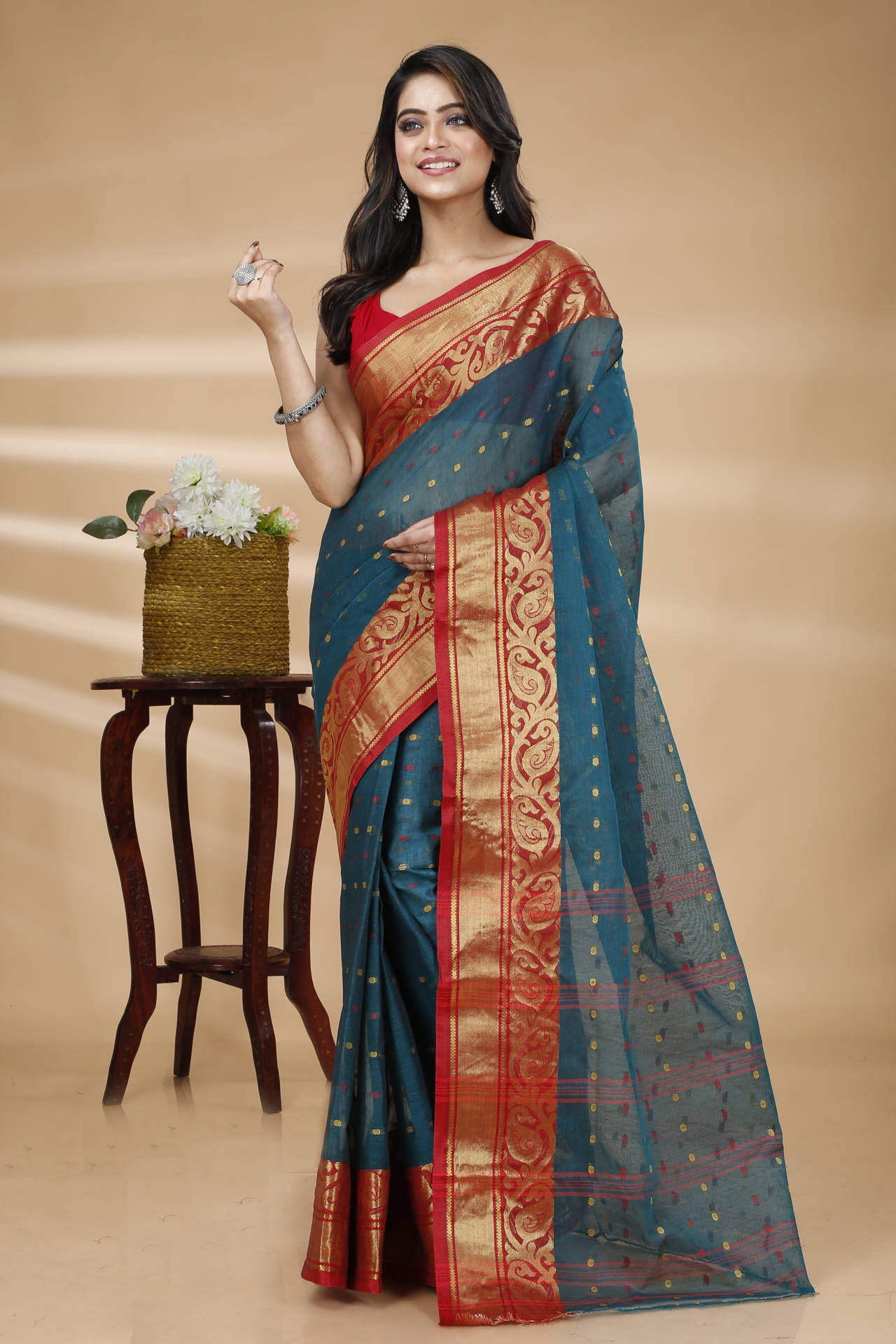 Dark Green Pure Cotton Sachi Tant Saree (1304)